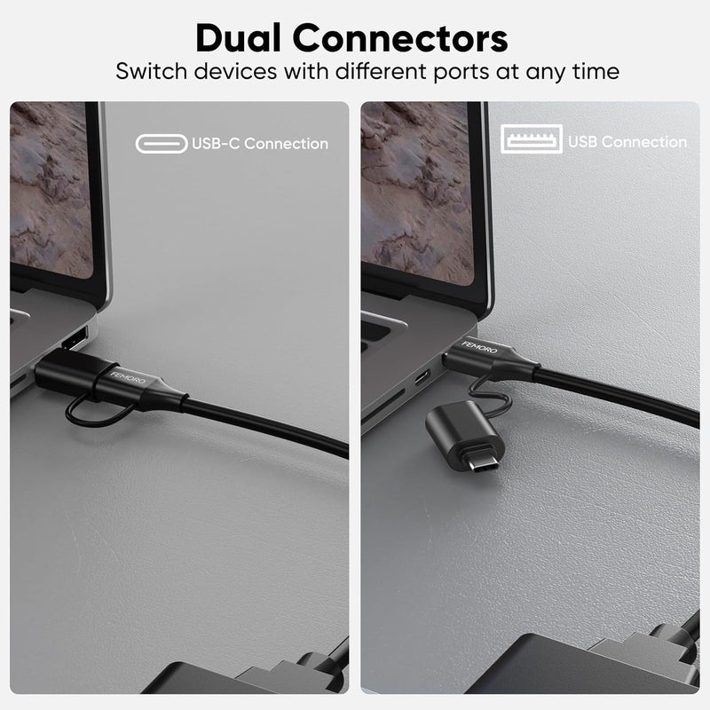 FEMORO محول SATA إلى USB مع مزود طاقة ومحول USB C، قارئ القرص الصلب SATA للـ 2.5 بوصة SSD و 3.5 بوصة HDD، بسعة تصل إلى 20TB، دعم SATA III متوافق مع UASP مع Seagate و WD و Toshiba والمزيد - Image 2
